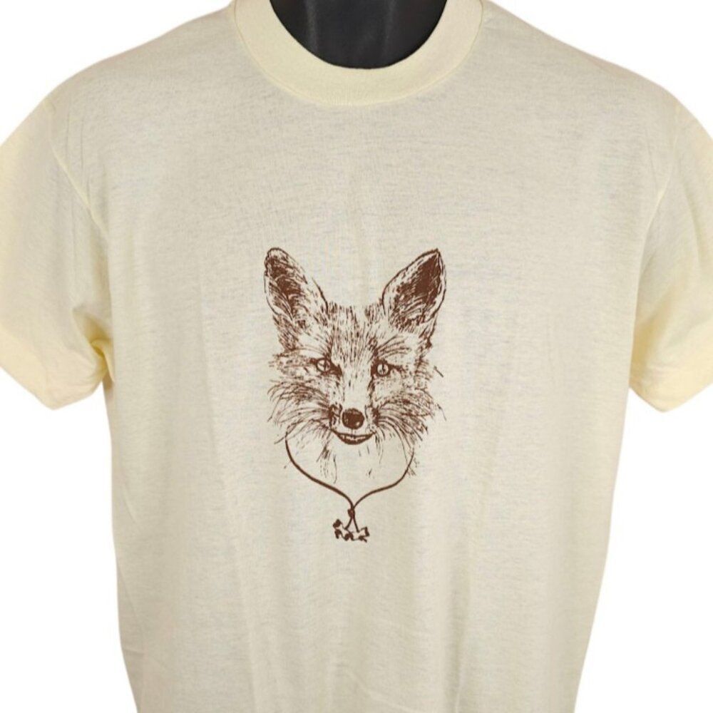 Vintage Wood Badge Fox T Shirt Mens Size Large Cream 80s Boy Scouts Made In USA